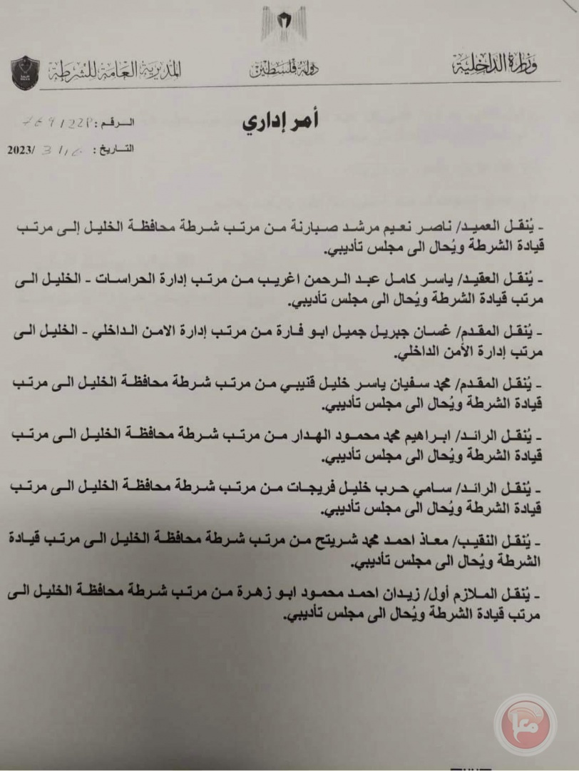 معا تنشر أسماء ضباط شرطة تم إحالتهم لمجالس تأديبية