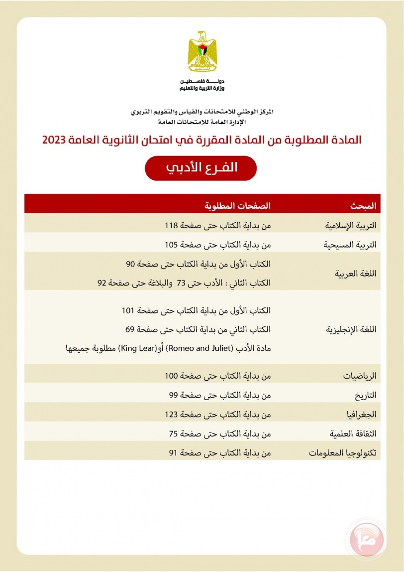 موعده 7 حزيران- التربية تعلن المادة المقررة في امتحان الثانوية العامة