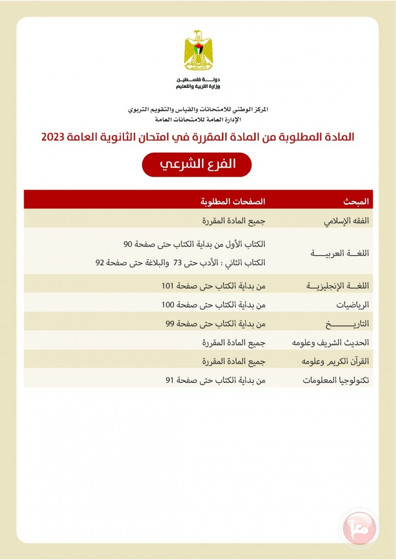 موعده 7 حزيران- التربية تعلن المادة المقررة في امتحان الثانوية العامة