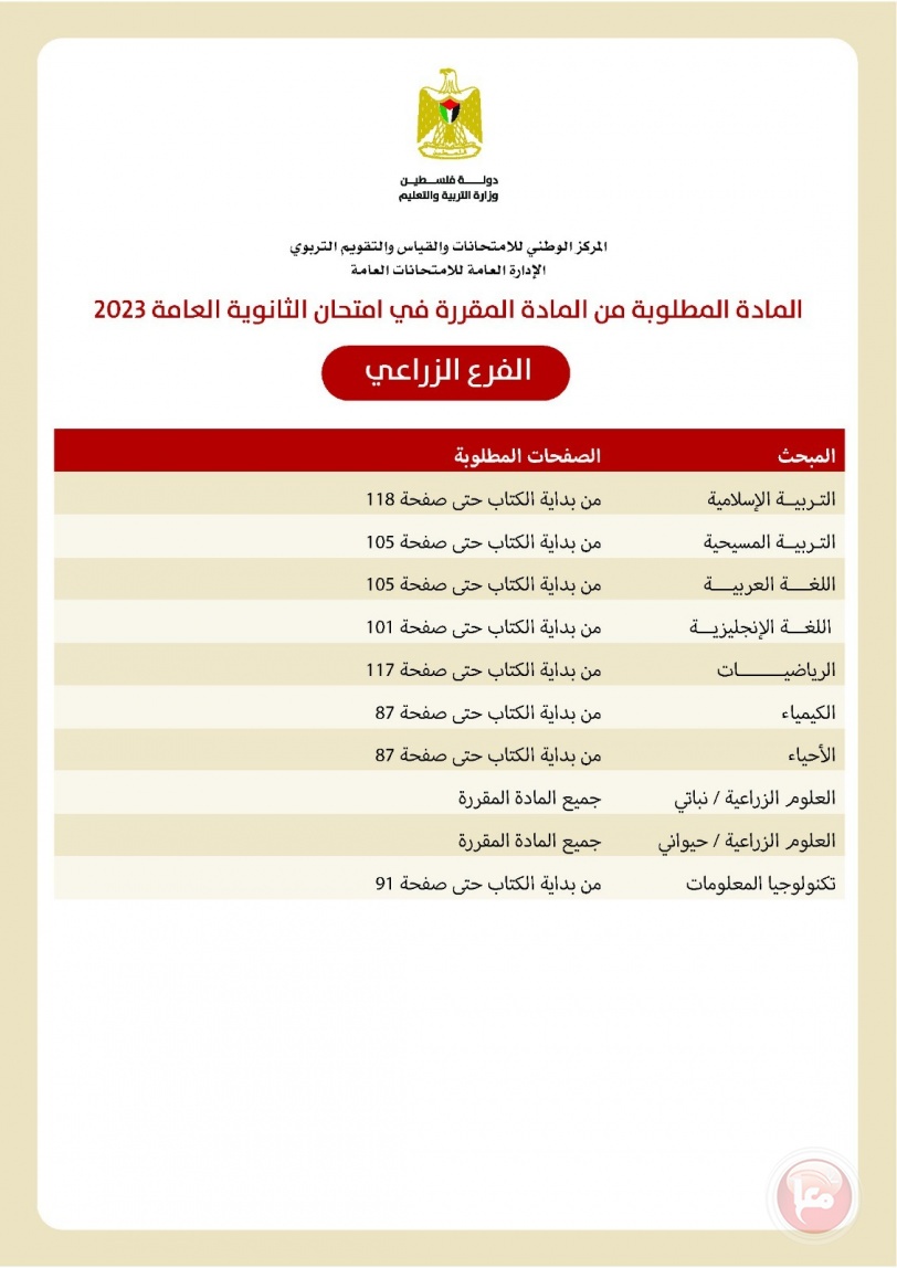 موعده 7 حزيران- التربية تعلن المادة المقررة في امتحان الثانوية العامة