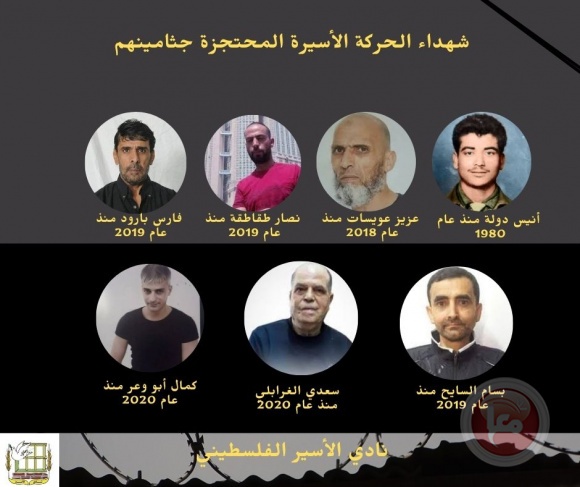 الاحتلال يواصل احتجاز جثامين 7 أسرى ارتقوا في سجونه