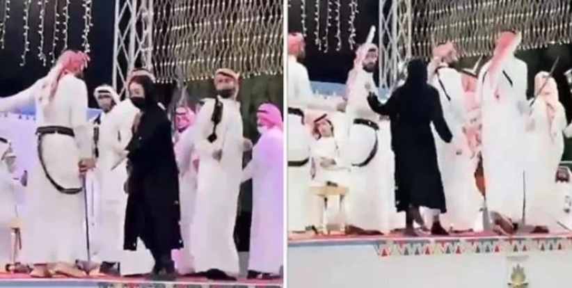 طرد فتاة تقتحم مسرحا وتحاول الرقص مع رجال بالسعودية (فيديو)