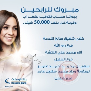 بنك الإسكان يعلن عن الفائزين بجوائز حسابات التوفير لشهر آب 2021