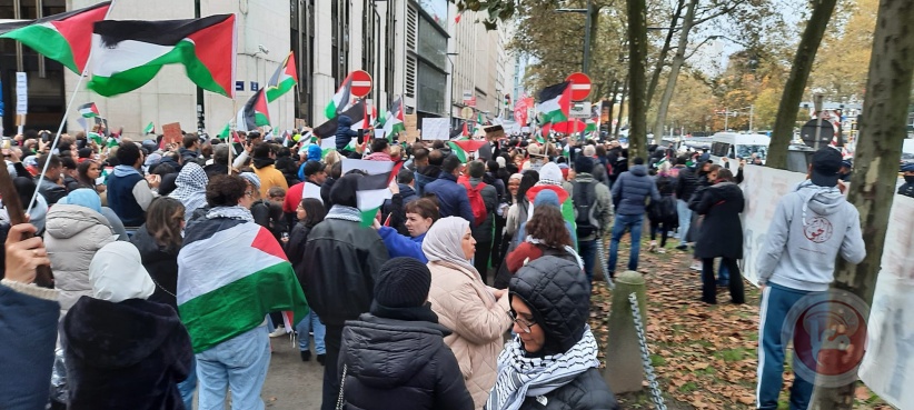 وقفة احتجاج امام السفارة الامريكية في بروكسل تنديدا بعدوان الاحتلال