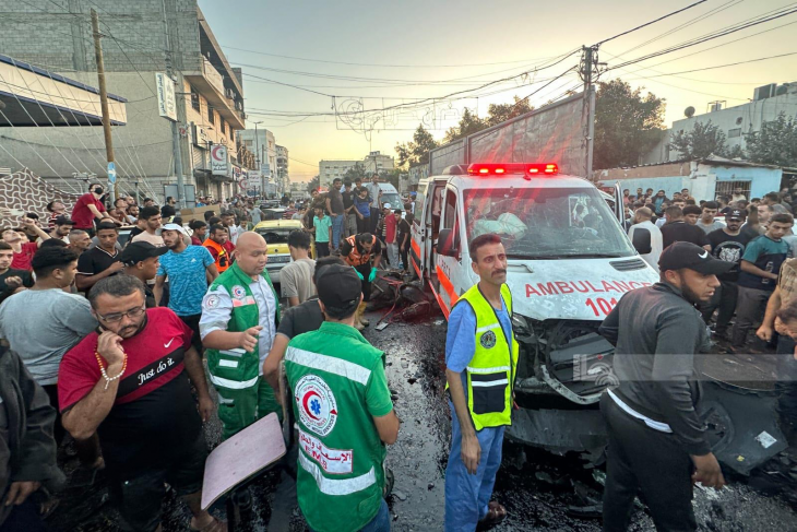 "Red Crescent"  It explains the fact that the occupation targeted ambulances near Al-Shifa Hospital