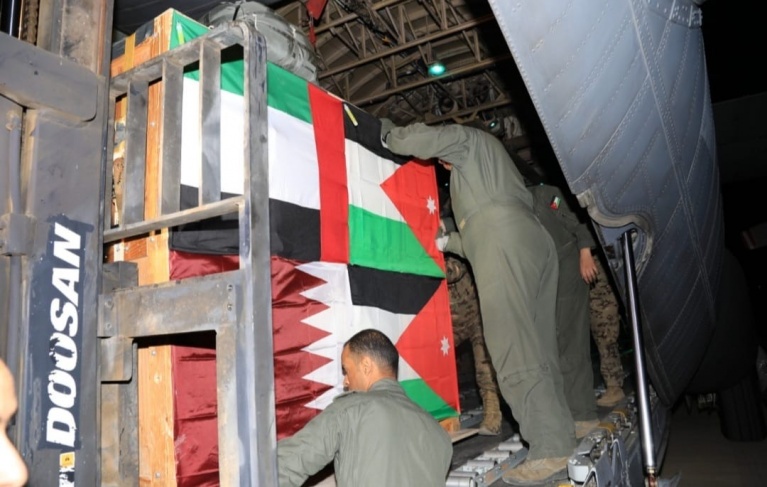 Unloading urgent medical aid to the Jordanian field hospital in Gaza