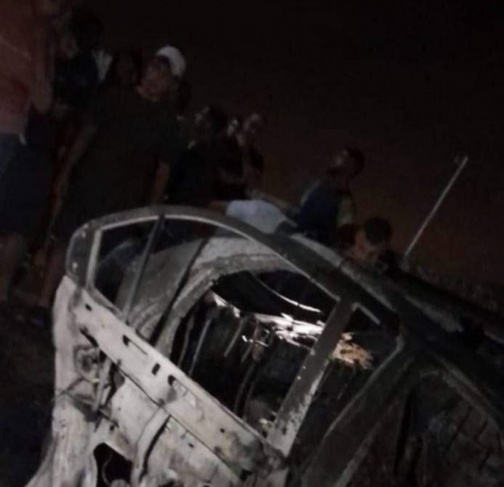 The occupation explodes a vehicle and arrests 4 young men from the town of Burqa, north of Nablus