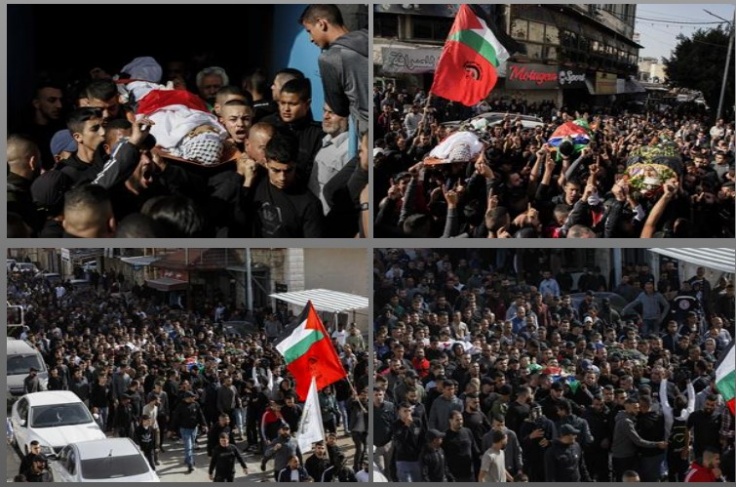 Huge crowds mourn the bodies of the five martyrs in Jenin, its camp, and Al-Yamoun