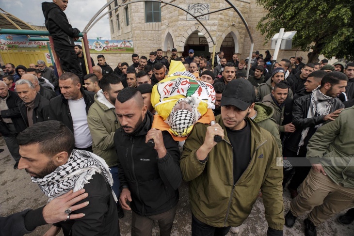 The funeral of the martyr Thaer Hamo in the town of Al-Yamoun