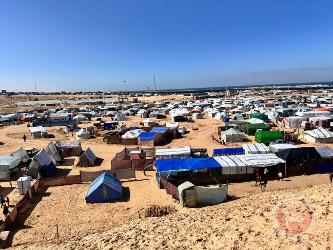 Displaced people set up their tents inside the border strip in search of safety