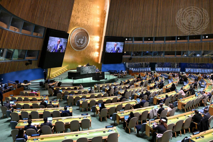 The United Nations General Assembly resumes its session to discuss the issue of using the veto