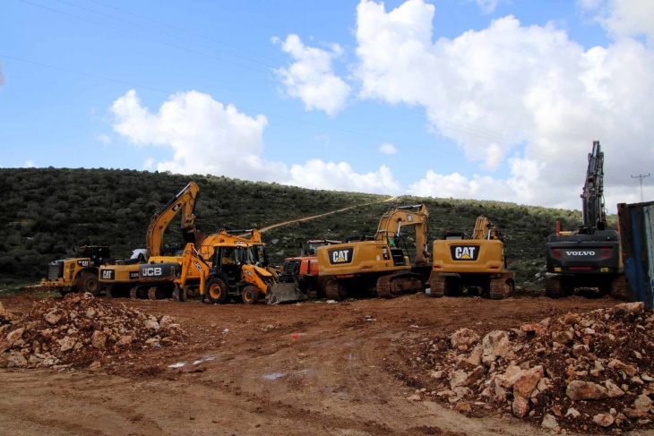 Occupation bulldozers begin sweeping work in preparation for a new settlement plan in Salfit