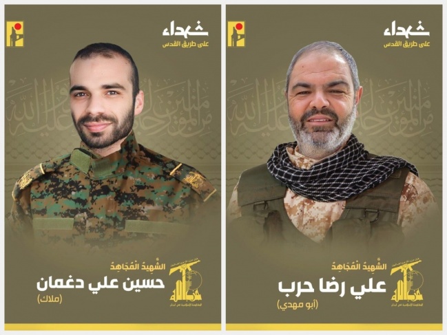 Hezbollah mourns two of its members and announces the targeting of Israeli army sites