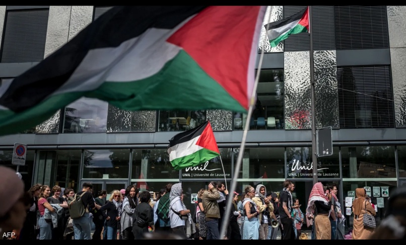 Gaza war protests reach European universities. Students stand in two countries