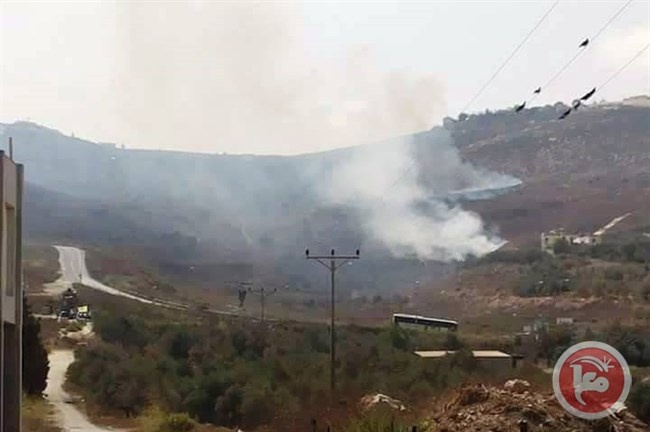 مستوطنون يضرمون النار بمساحات واسعة من أراضي برقة