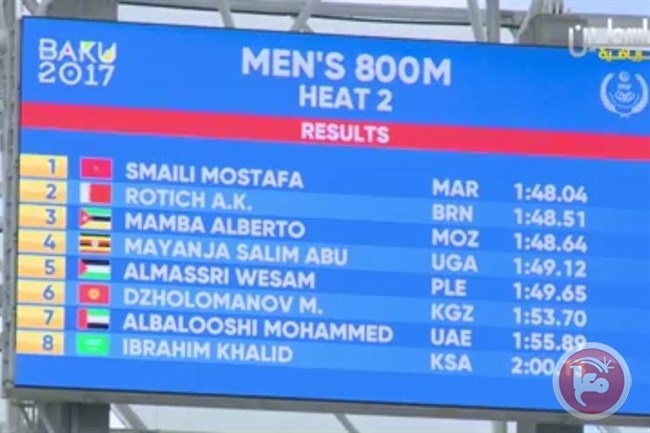 وسام المصري يسجل رقم جديد لفلسطين في سباق 800 م