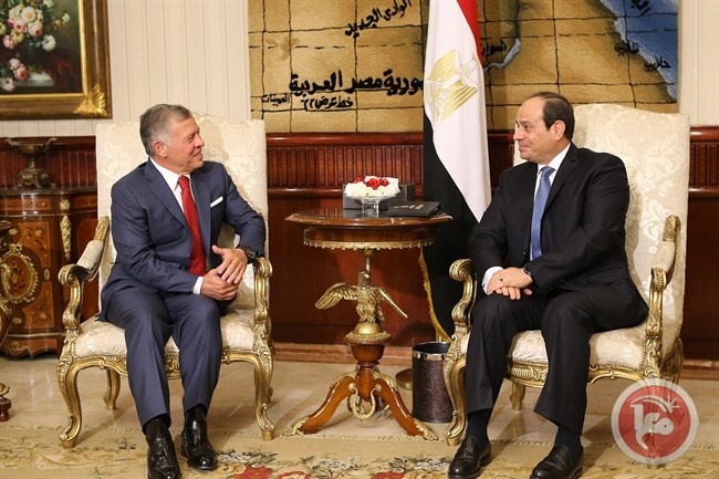 ملك الاردن ورئيس مصر يبحثان تطورات الأوضاع في فلسطين