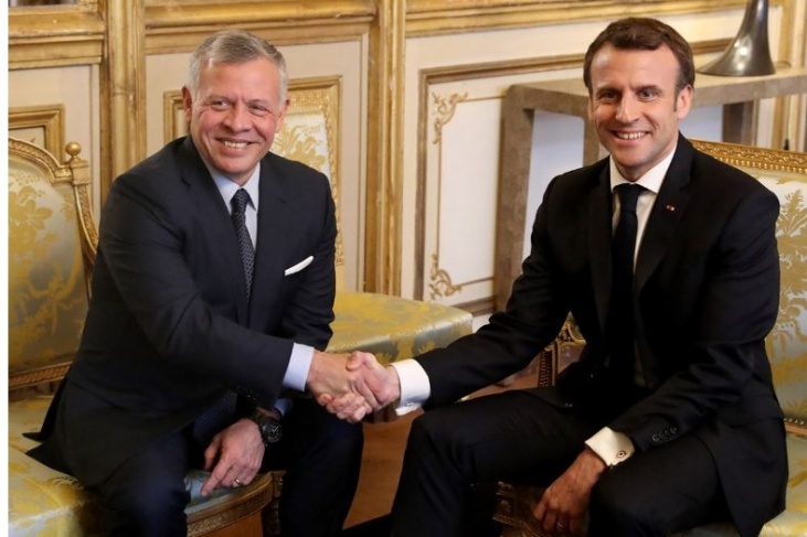 ملك الاردن ورئيس فرنسا يبحثان القضية الفلسطينية