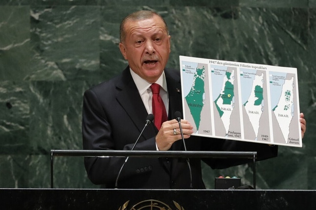 أردوغان يعرض خارطة فلسطين في الأمم المتحدة (ارشيف معا)